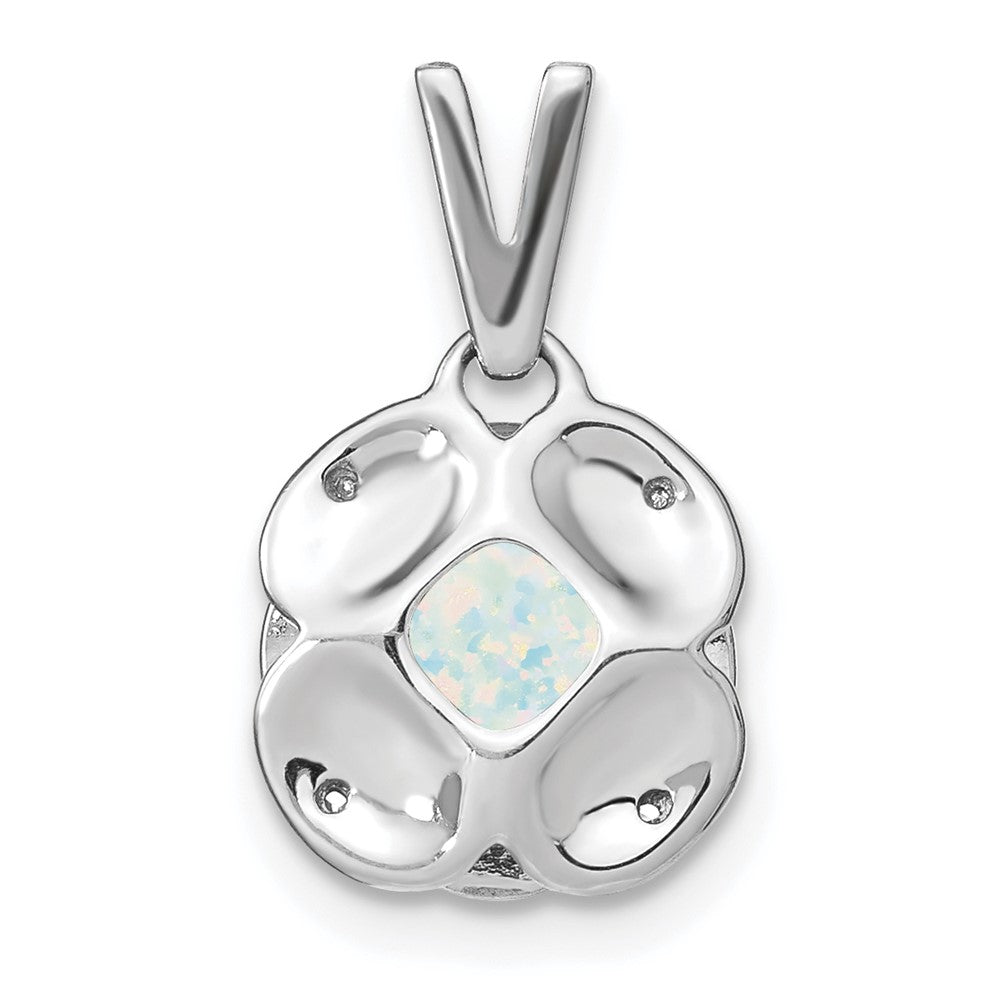 14k White Gold Cushion Created Opal and Diamond Pendant (2.25 grams)