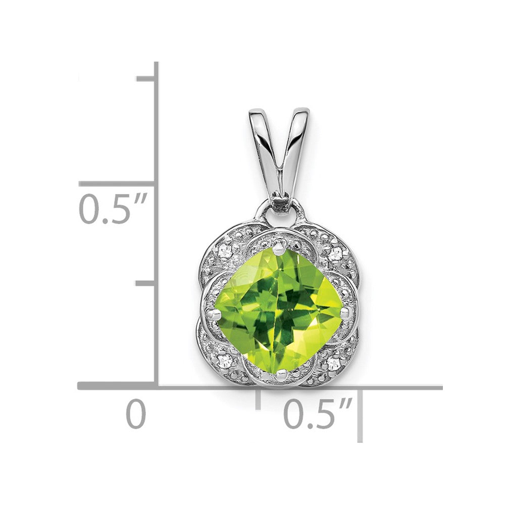 14k White Gold Cushion Peridot and Diamond Pendant (2.25 grams)