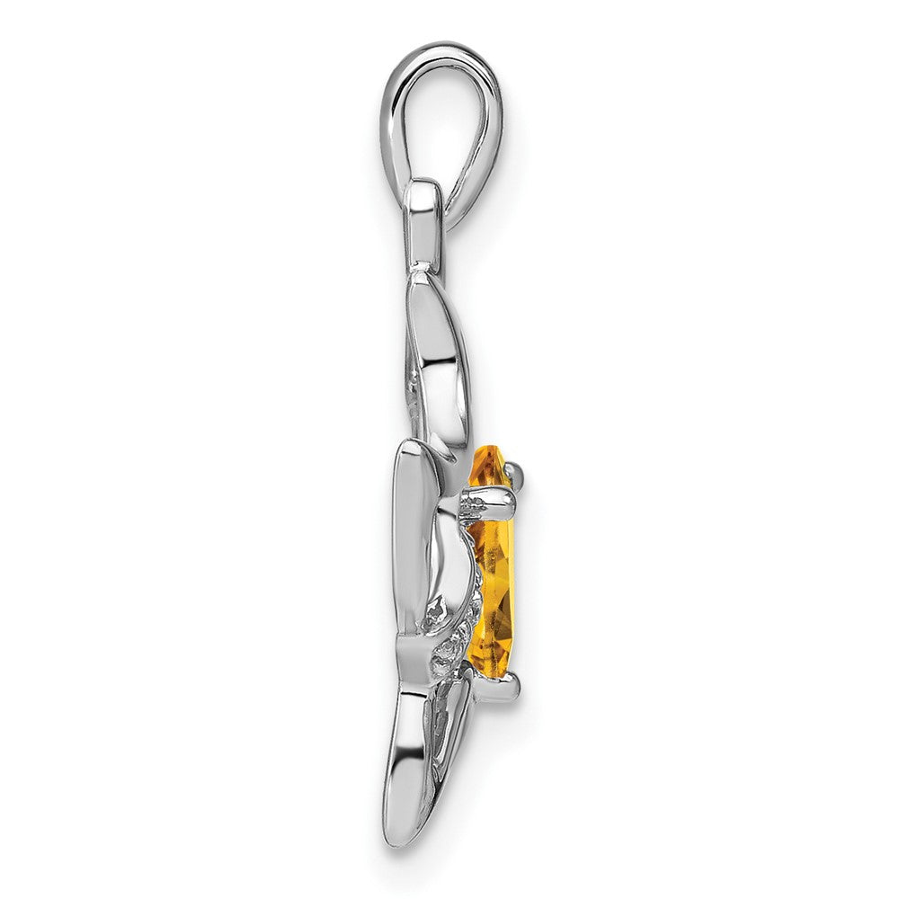 14k White Gold Citrine and Diamond Cat Pendant (1.8 grams)