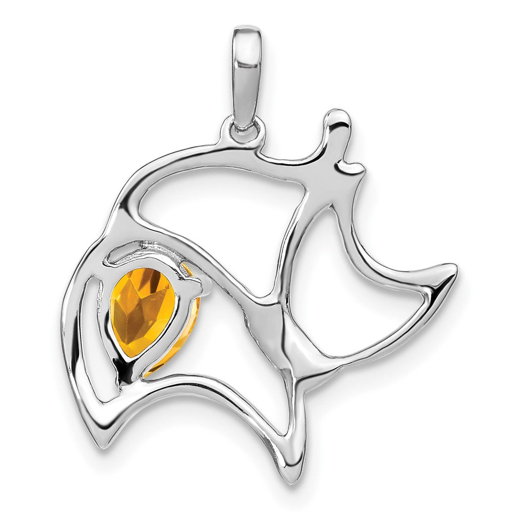 14k White Gold Citrine and Diamond Cat Pendant (1.8 grams)