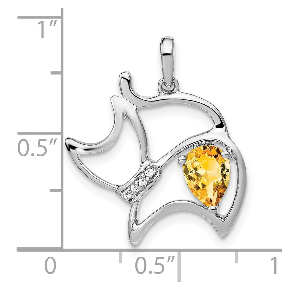 14k White Gold Citrine and Diamond Cat Pendant (1.8 grams)