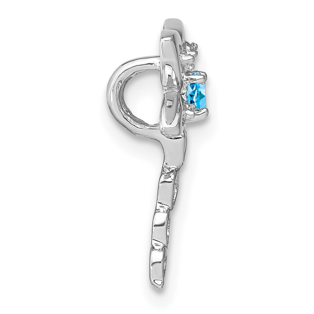 14k White Gold Blue Topaz and Diamond Dragonfly Chain Slide (0.95 grams)