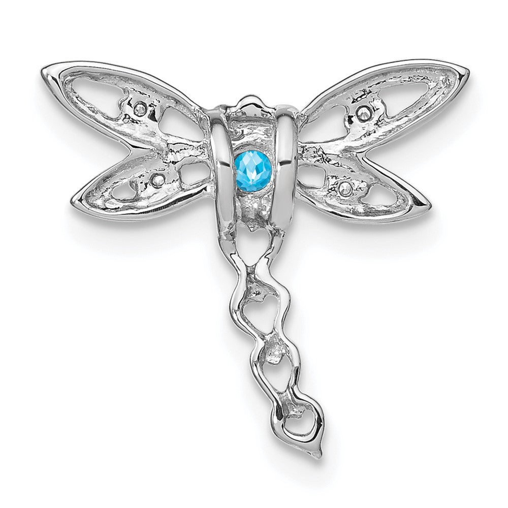 14k White Gold Blue Topaz and Diamond Dragonfly Chain Slide (0.95 grams)