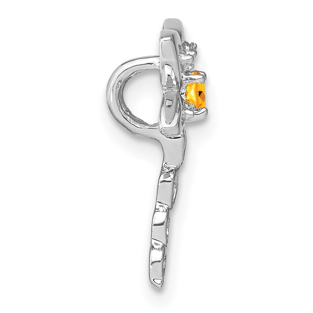14k White Gold Citrine and Diamond Dragonfly Chain Slide (0.95 grams)
