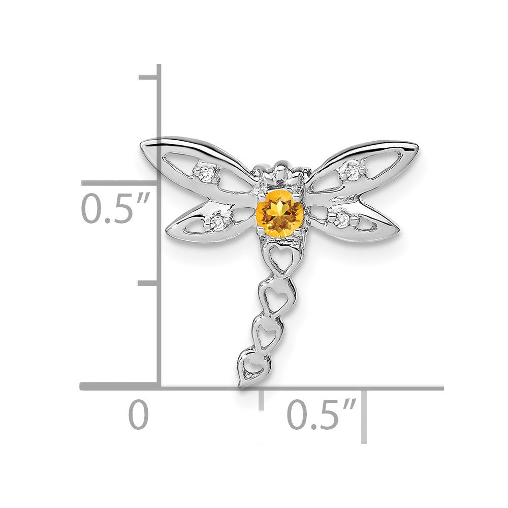 14k White Gold Citrine and Diamond Dragonfly Chain Slide (0.95 grams)