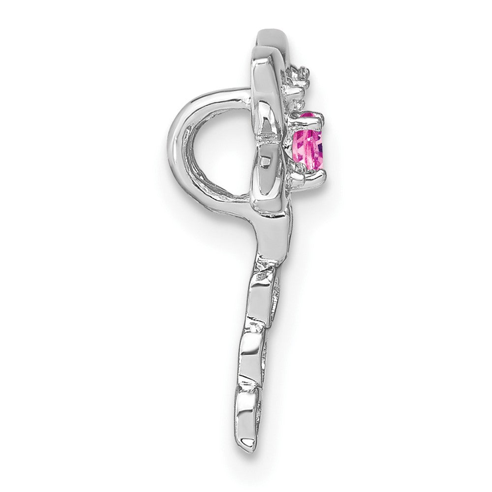 14k White Gold Cr. Pink Sapphire and Diamond Dragonfly Chain Slide (0.95 grams)