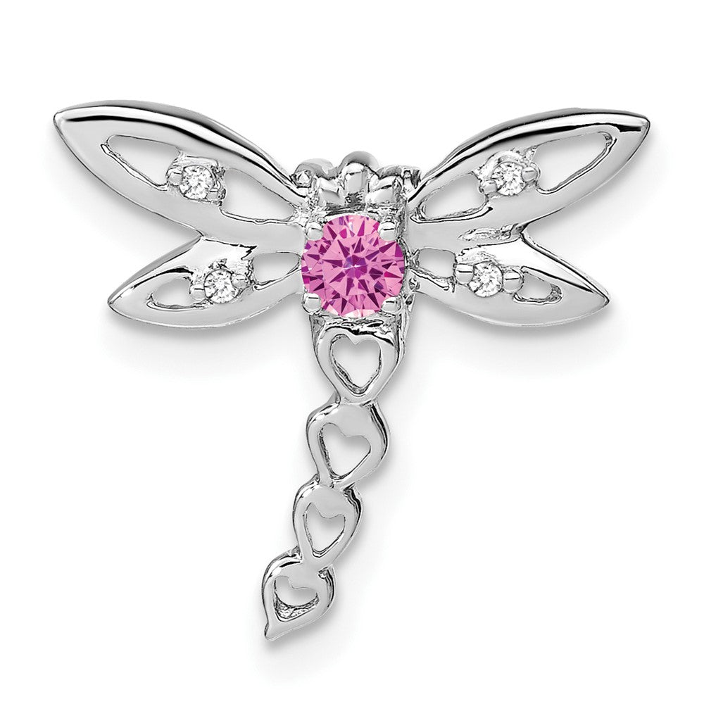 14k White Gold Cr. Pink Sapphire and Diamond Dragonfly Chain Slide (0.95 grams)