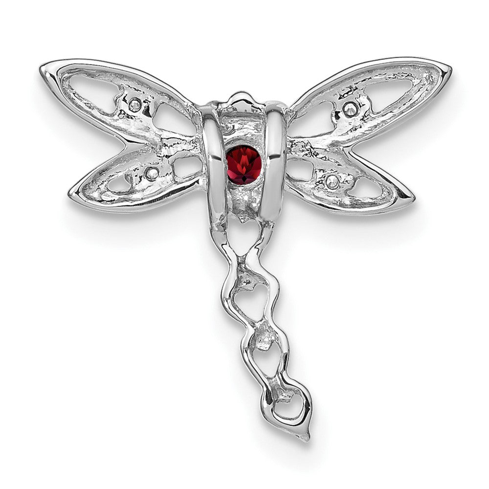 14k White Gold Garnet and Diamond Dragonfly Chain Slide (0.95 grams)