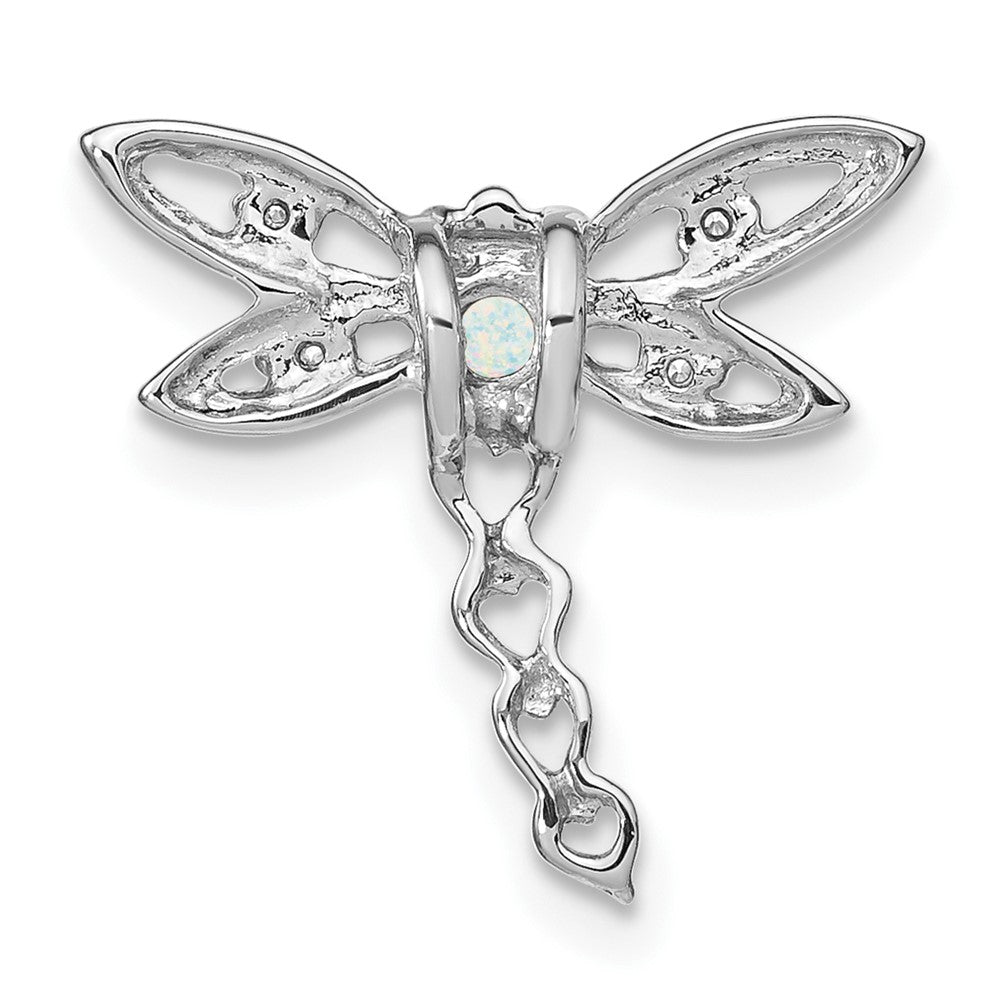 14k White Gold Created Opal and Diamond Dragonfly Chain Slide (0.95 grams)