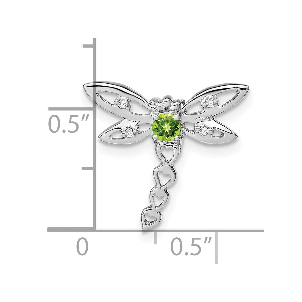14k White Gold Peridot and Diamond Dragonfly Chain Slide (0.95 grams)