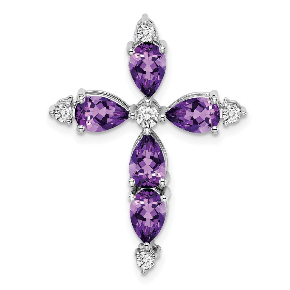 14k White Gold Amethyst and Diamond Cross Chain Slide (1.85 grams)