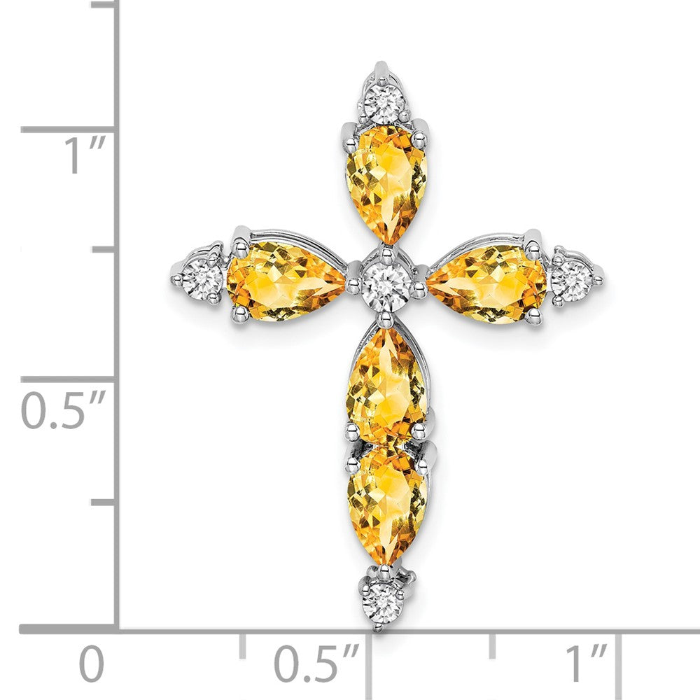 14k White Gold Citrine and Diamond Cross Chain Slide (1.85 grams)