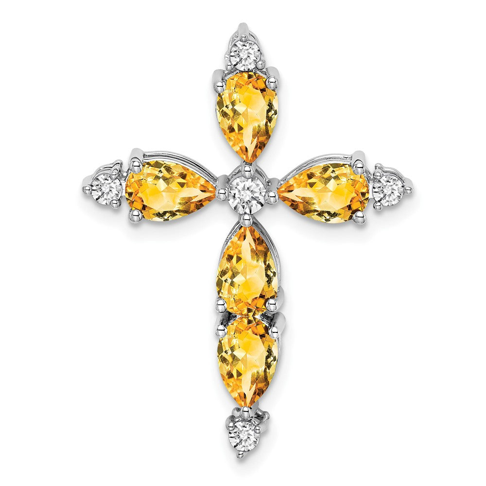 14k White Gold Citrine and Diamond Cross Chain Slide (1.85 grams)