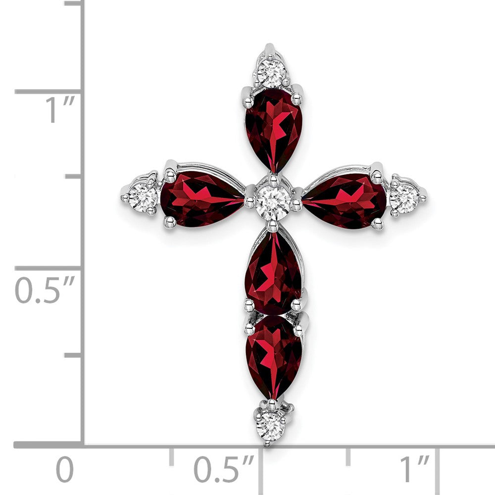 14k White Gold Garnet and Diamond Cross Chain Slide (1.85 grams)