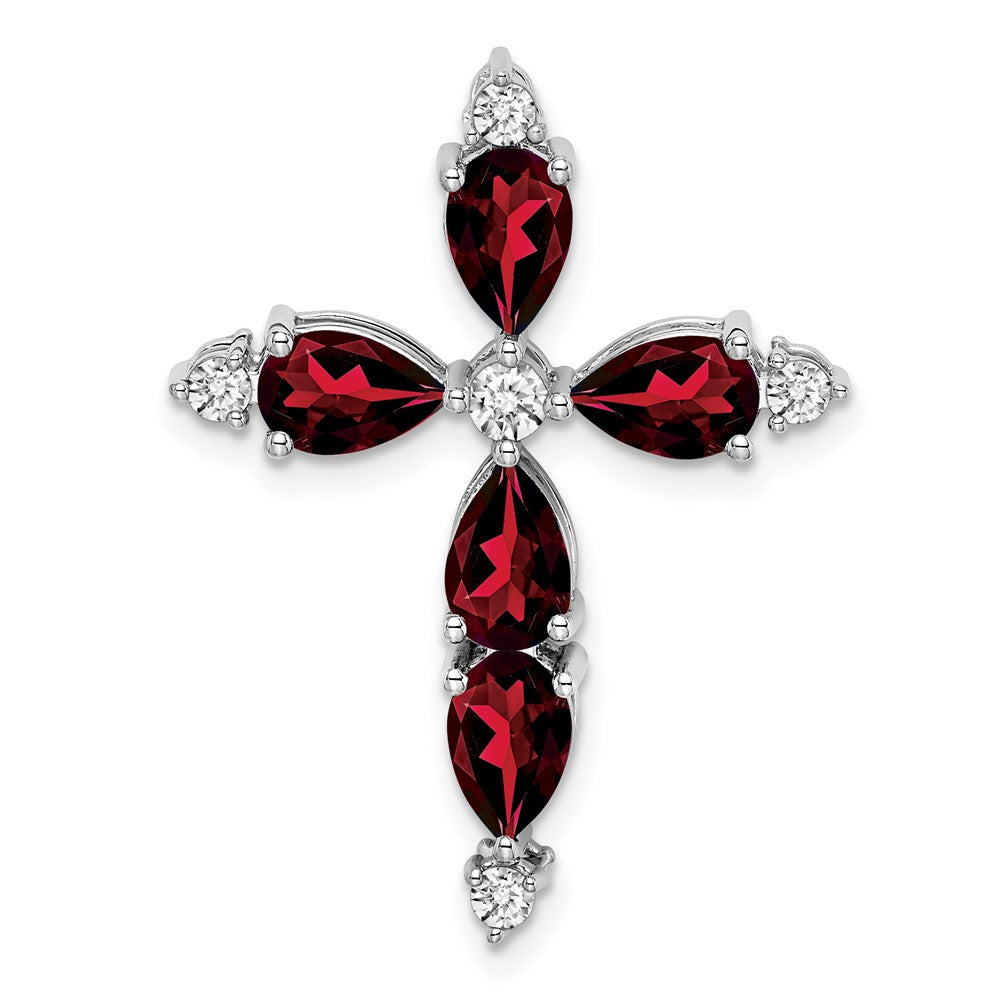 14k White Gold Garnet and Diamond Cross Chain Slide (1.85 grams)