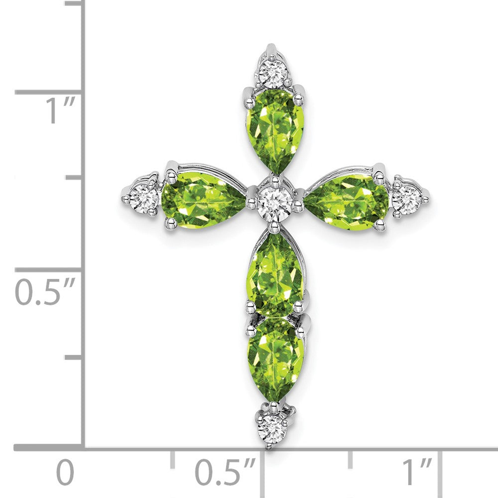 14k White Gold Peridot and Diamond Cross Chain Slide (1.85 grams)