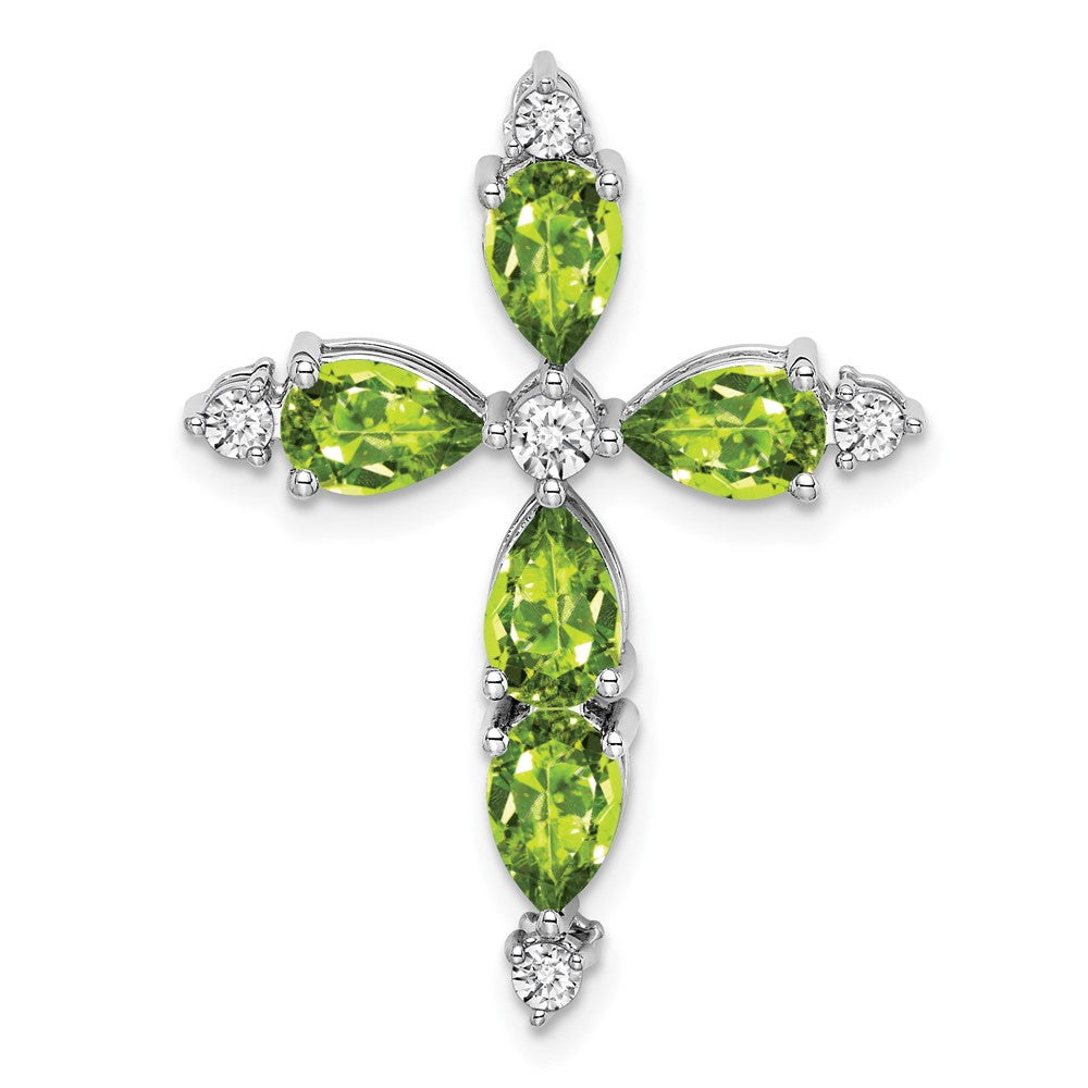 14k White Gold Peridot and Diamond Cross Chain Slide (1.85 grams)