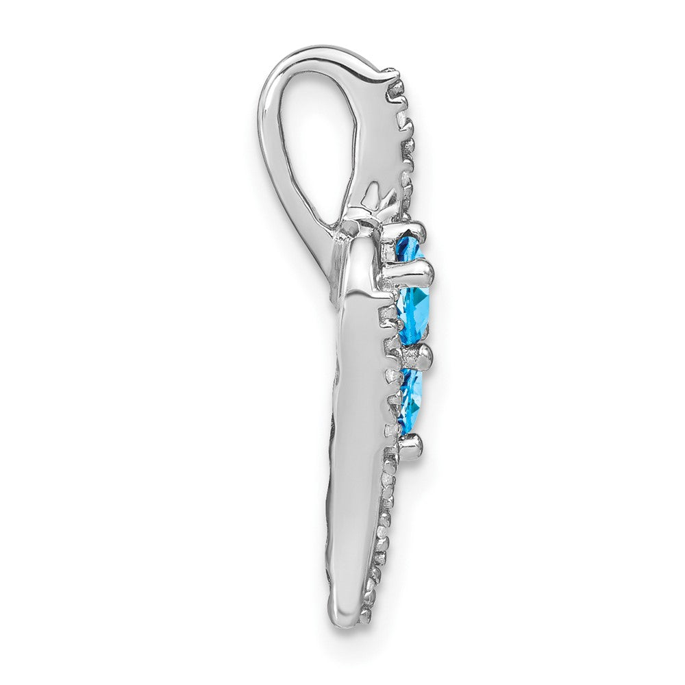 14k White Gold Blue Topaz and Diamond Chain Slide (2.1 grams)