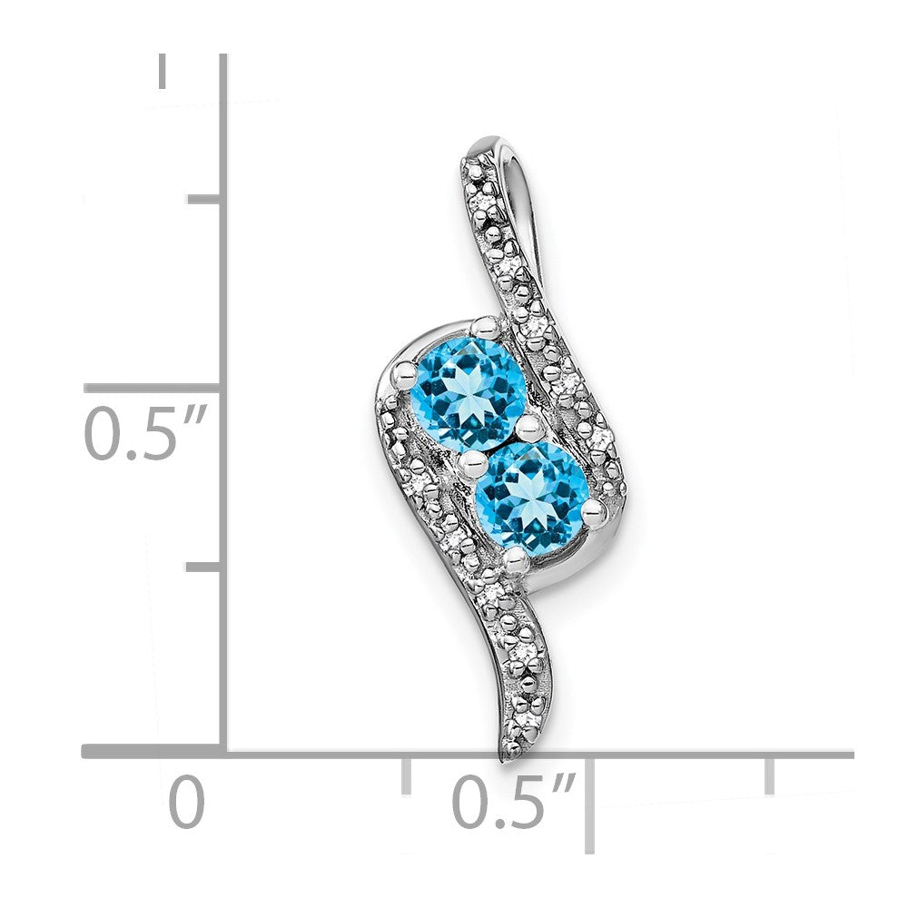 14k White Gold Blue Topaz and Diamond Chain Slide (2.1 grams)