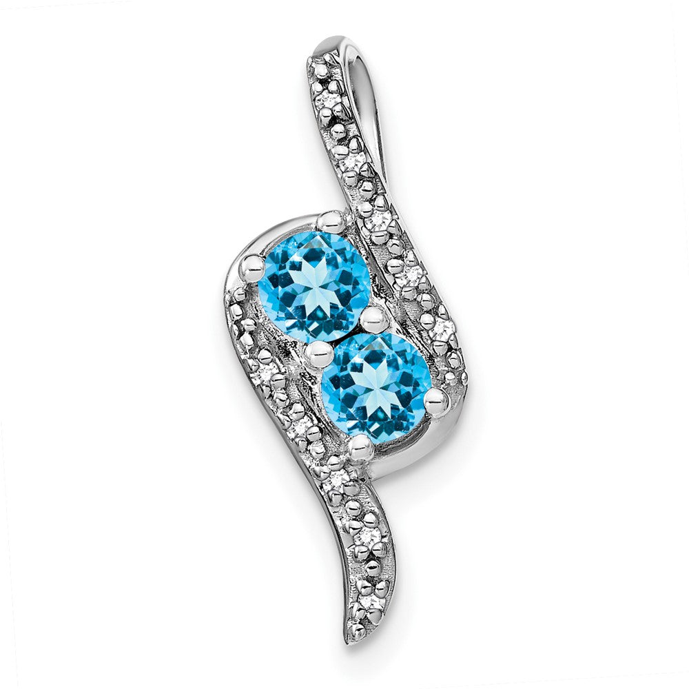 14k White Gold Blue Topaz and Diamond Chain Slide (2.1 grams)