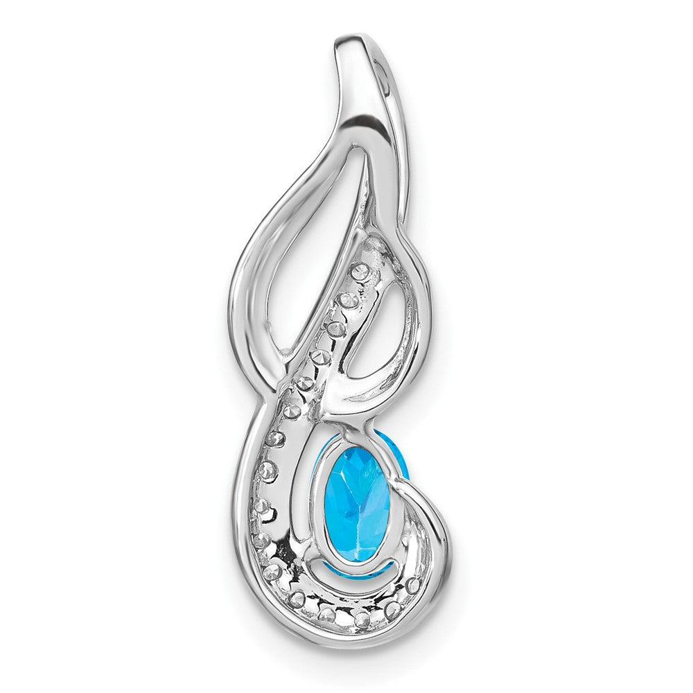 14k White Gold Blue Topaz and Diamond Swirl Pendant (1.85 grams)