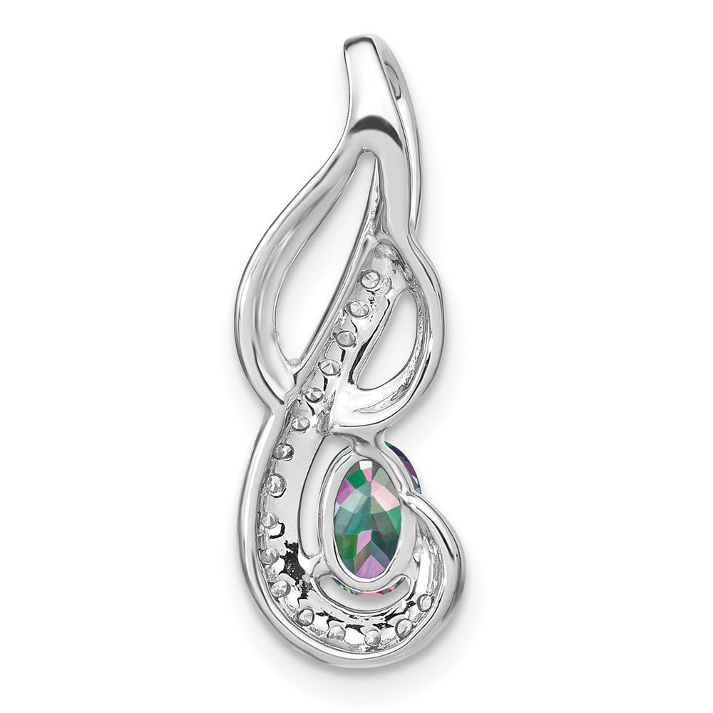 14k White Gold Mystic Fire Topaz and Diamond Swirl Pendant (1.85 grams)