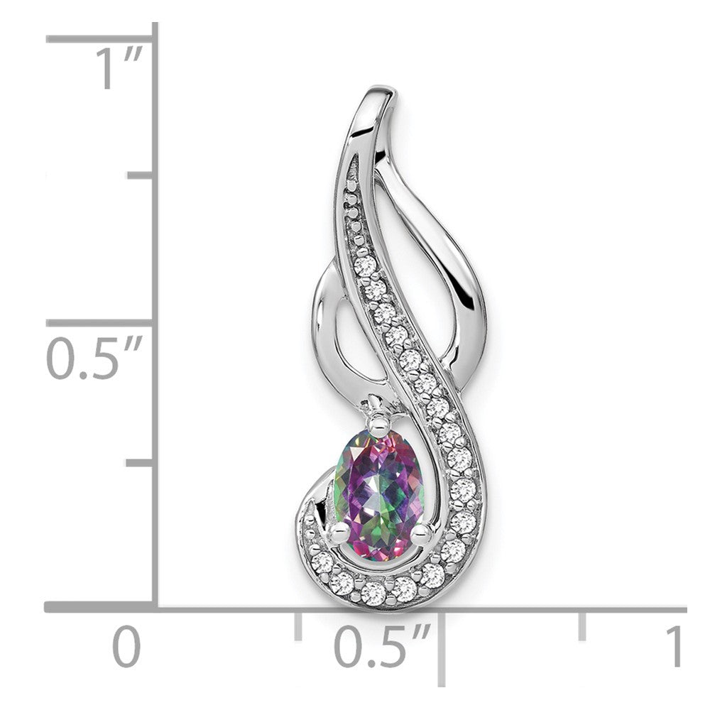 14k White Gold Mystic Fire Topaz and Diamond Swirl Pendant (1.85 grams)