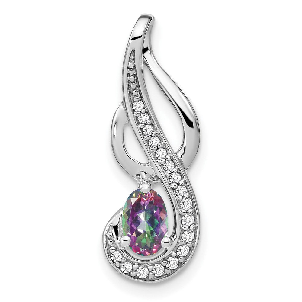 14k White Gold Mystic Fire Topaz and Diamond Swirl Pendant (1.85 grams)