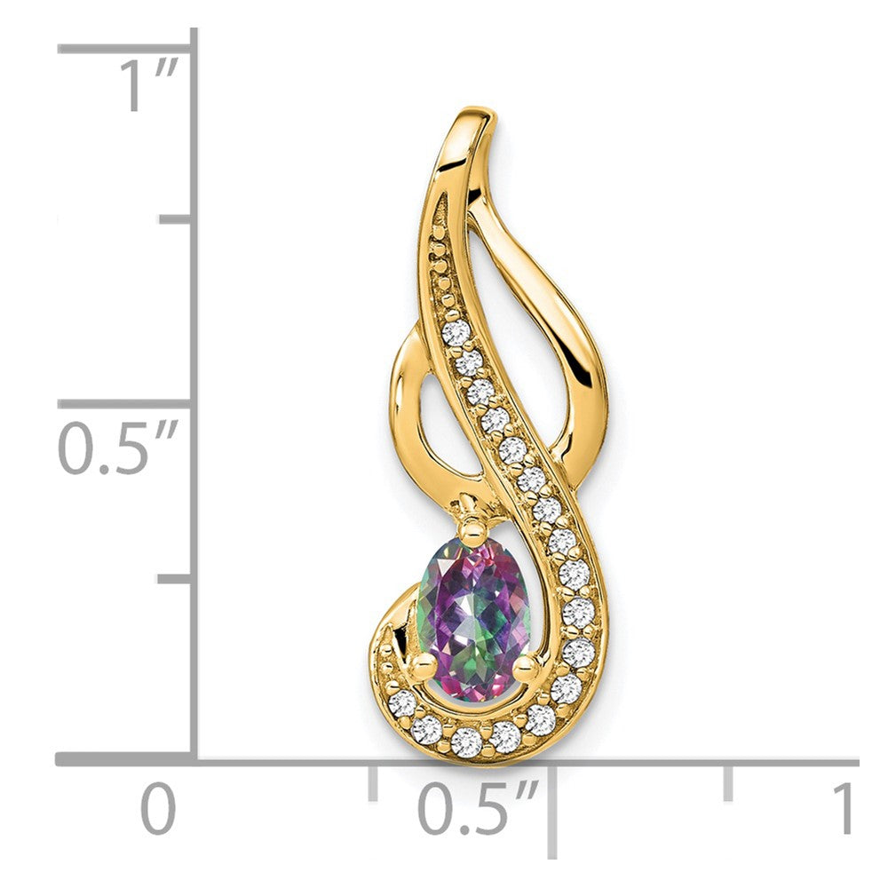 14k Mystic Fire Topaz and Diamond Swirl Pendant (1.85 grams)