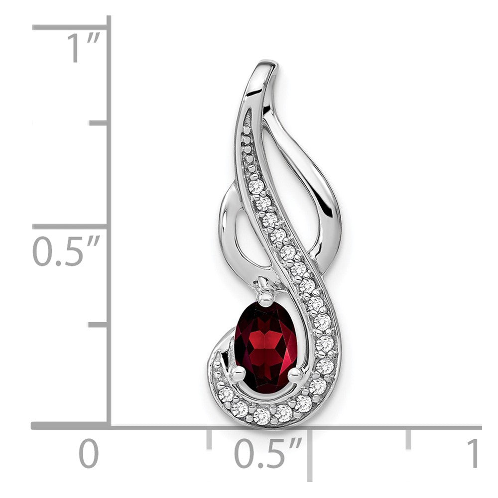 14k White Gold Garnet and Diamond Swirl Pendant (1.85 grams)