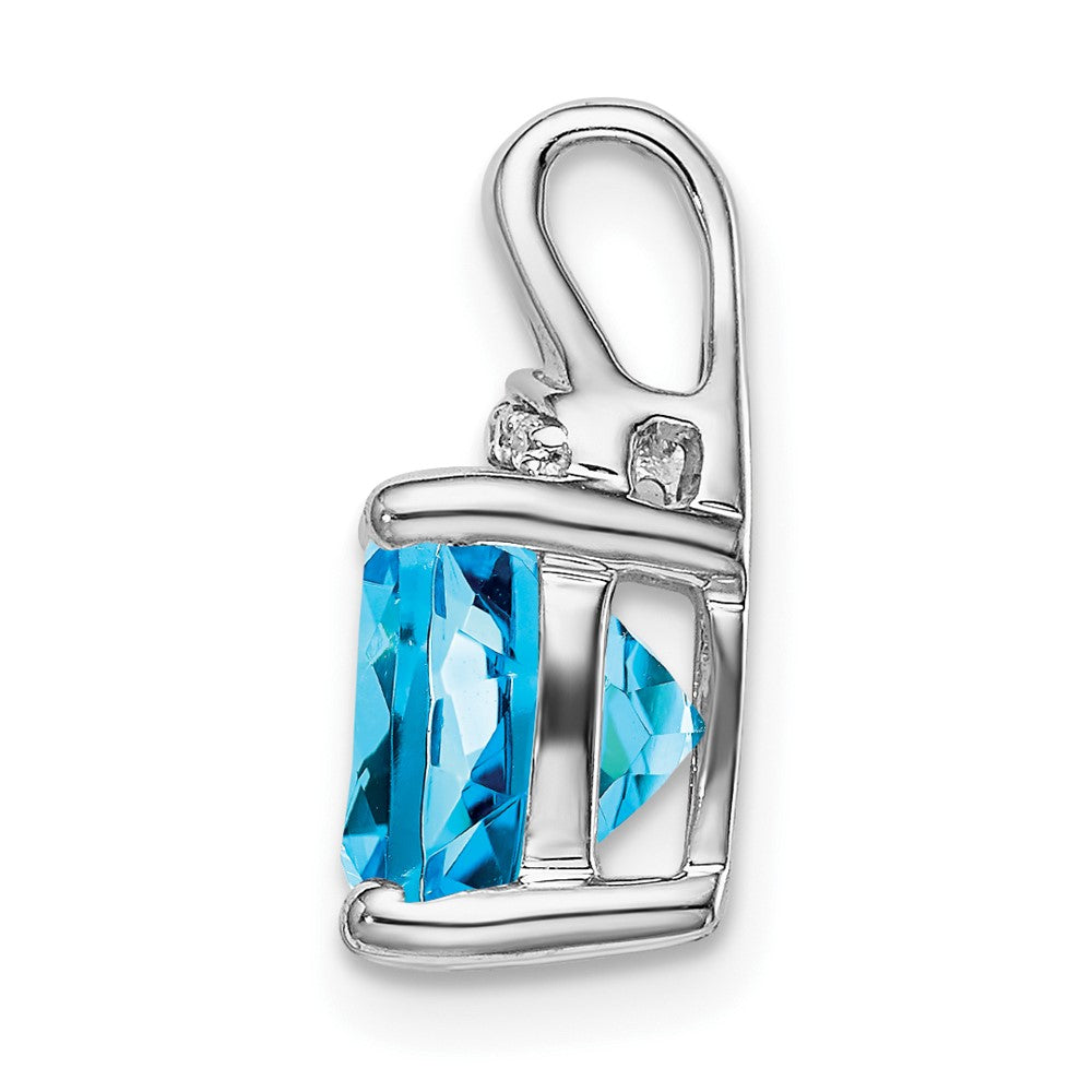 14k White Gold Cushion Blue Topaz and Diamond Pendant (1.2 grams)