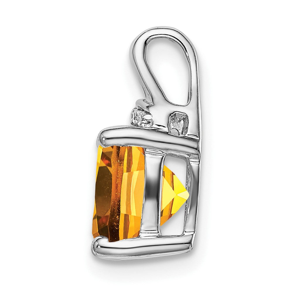 14k White Gold Cushion Citrine and Diamond Pendant (1.2 grams)