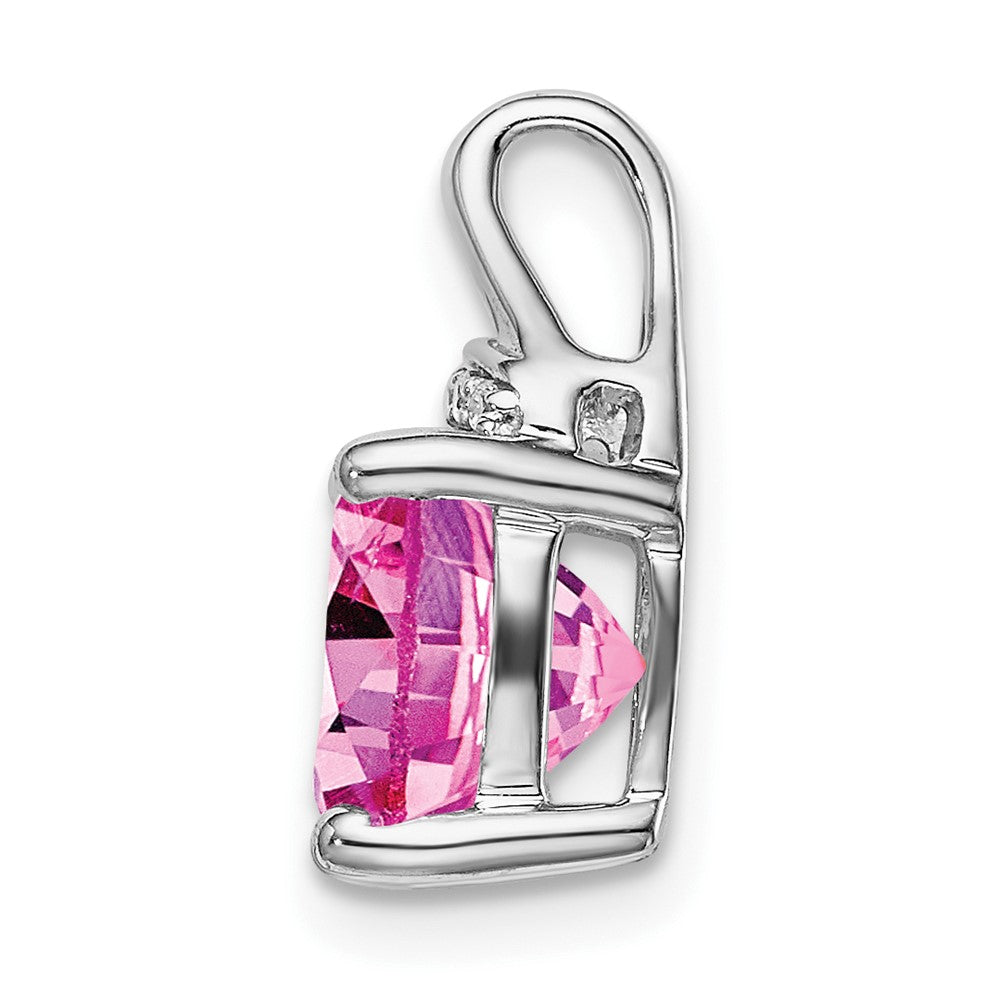 14k White Gold Cushion Created Pink Sapphire/Diamond Pendant (1.2 grams)
