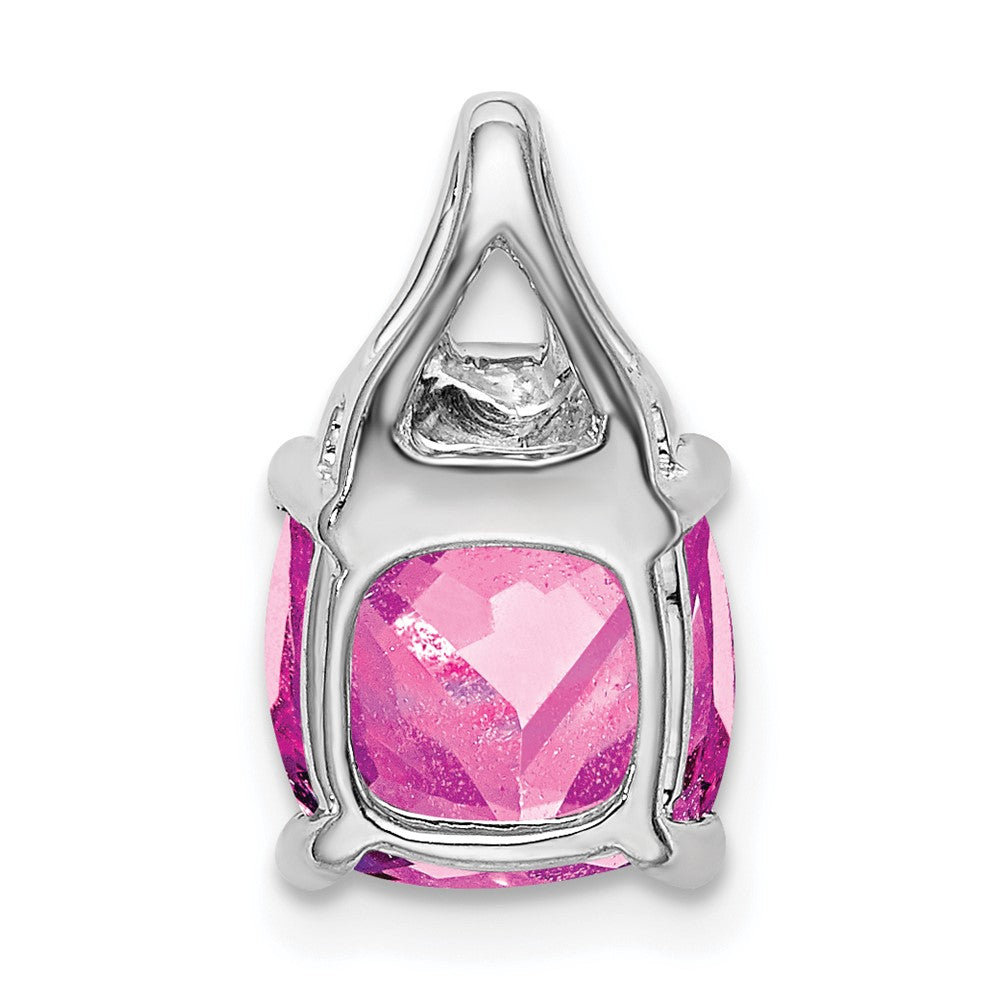 14k White Gold Cushion Created Pink Sapphire/Diamond Pendant (1.2 grams)