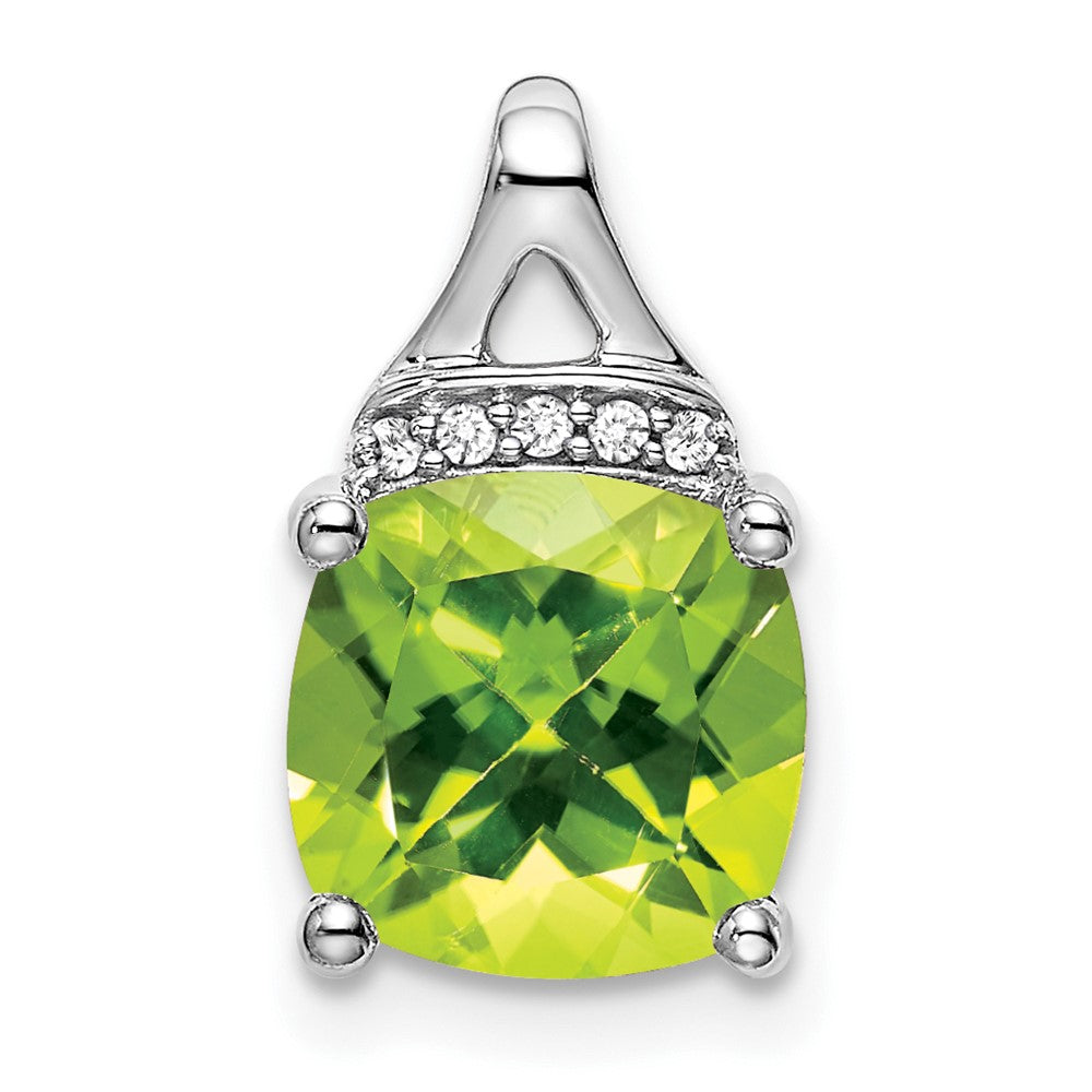14k White Gold Cushion Peridot and Diamond Pendant (1.2 grams)