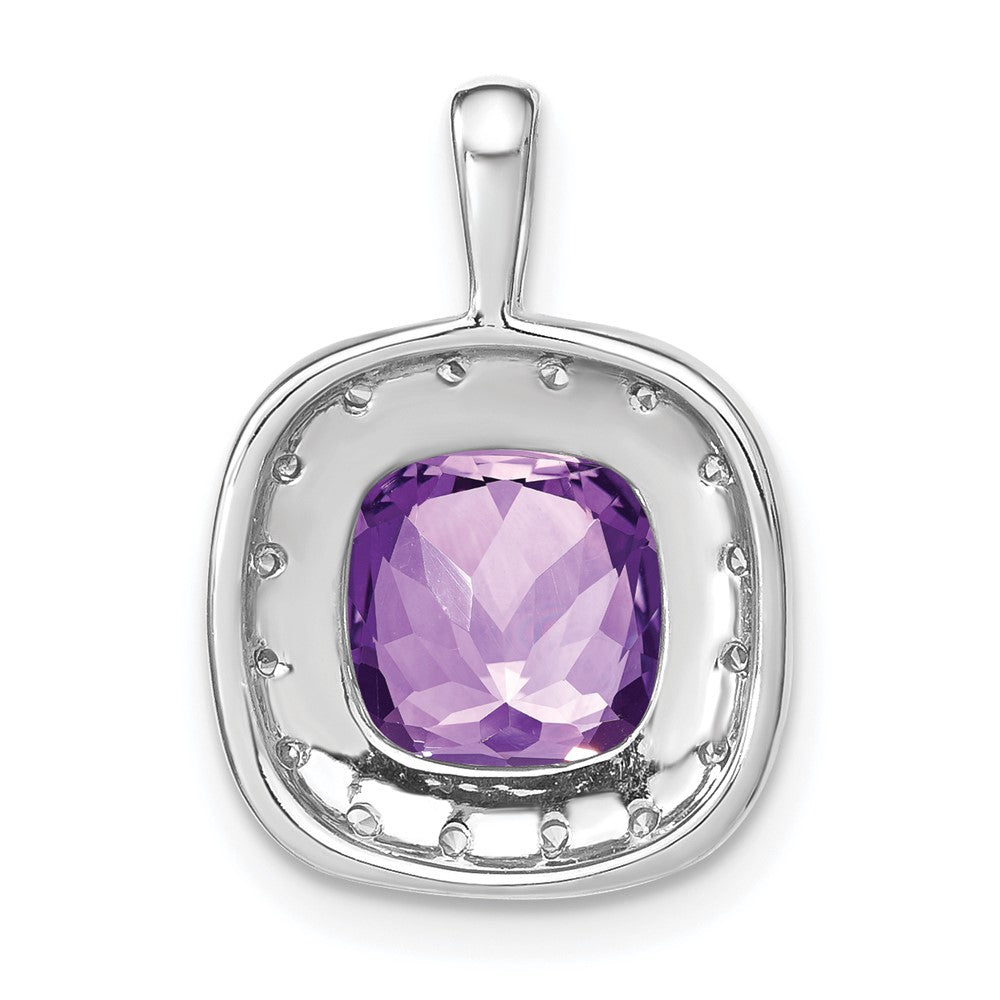 14k White Gold Cushion Amethyst and Diamond Pendant (2.4 grams)