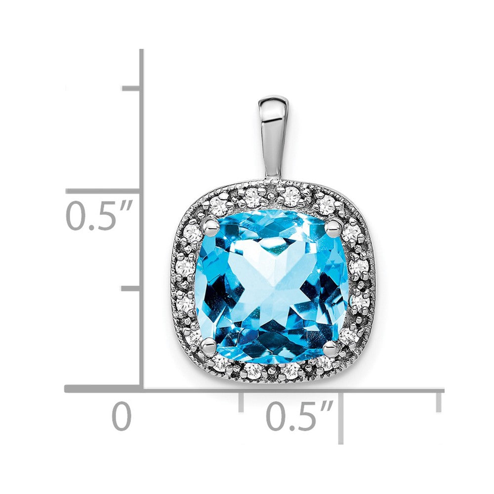 14k White Gold Cushion Blue Topaz and Diamond Pendant (2.4 grams)