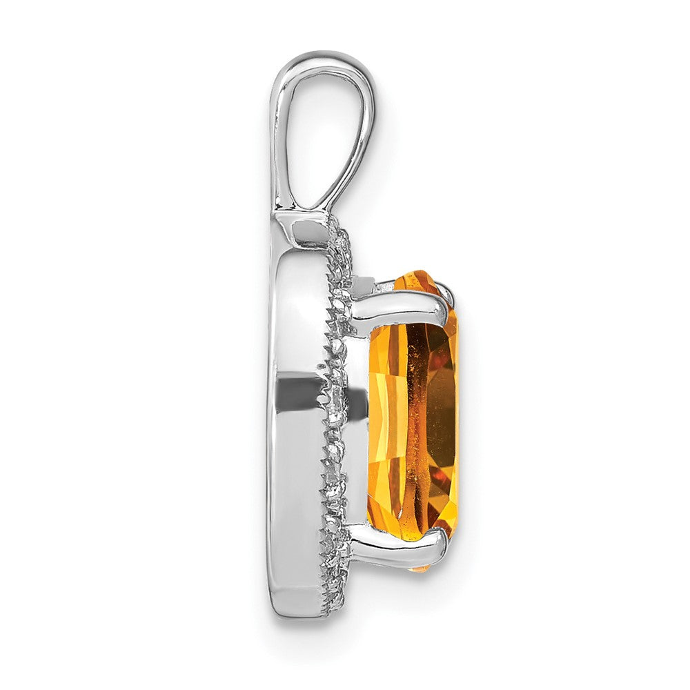 14k White Gold Cushion Citrine and Diamond Pendant (2.4 grams)