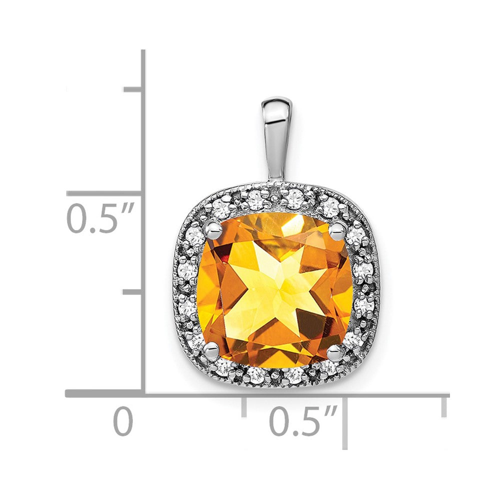 14k White Gold Cushion Citrine and Diamond Pendant (2.4 grams)