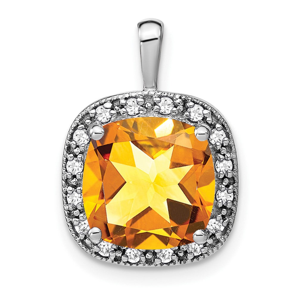 14k White Gold Cushion Citrine and Diamond Pendant (2.4 grams)
