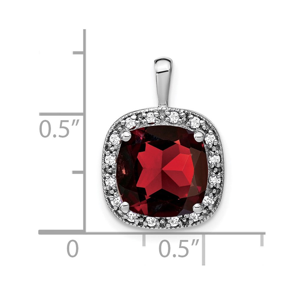 14k White Gold Cushion Garnet and Diamond Pendant (2.4 grams)