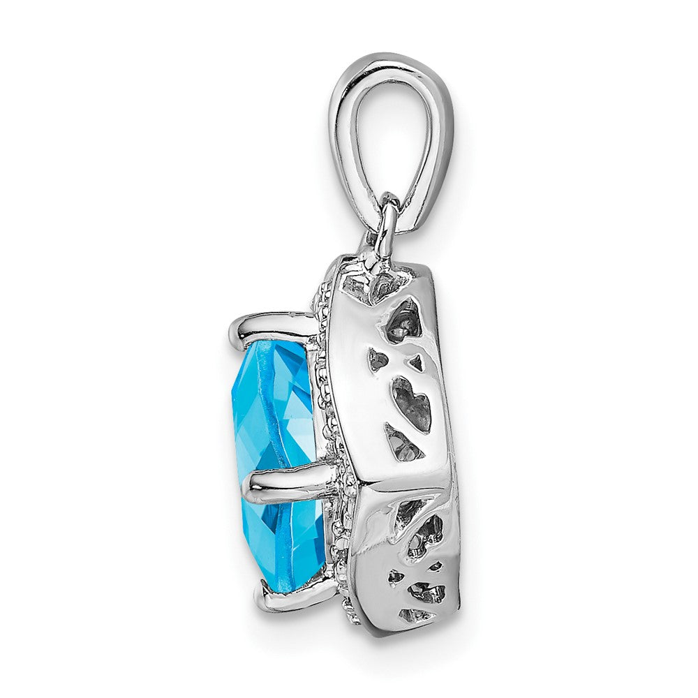 14k White Gold Cushion Blue Topaz and Diamond Pendant (2.2 grams)