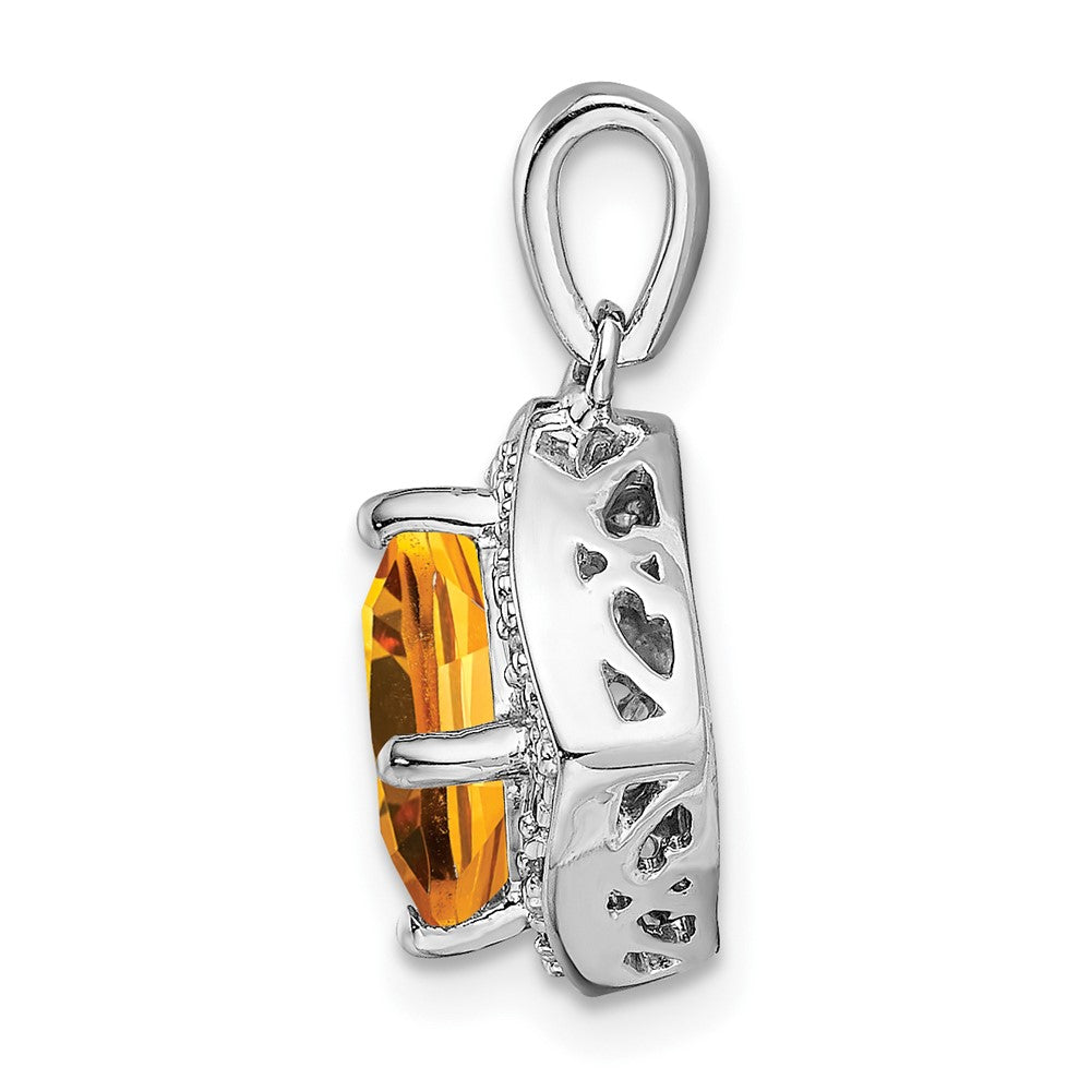 14k White Gold Cushion Citrine and Diamond Pendant (2.2 grams)