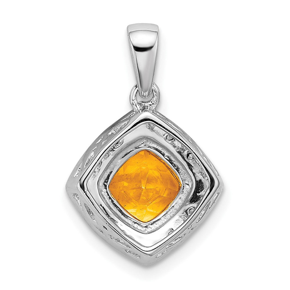 14k White Gold Cushion Citrine and Diamond Pendant (2.2 grams)