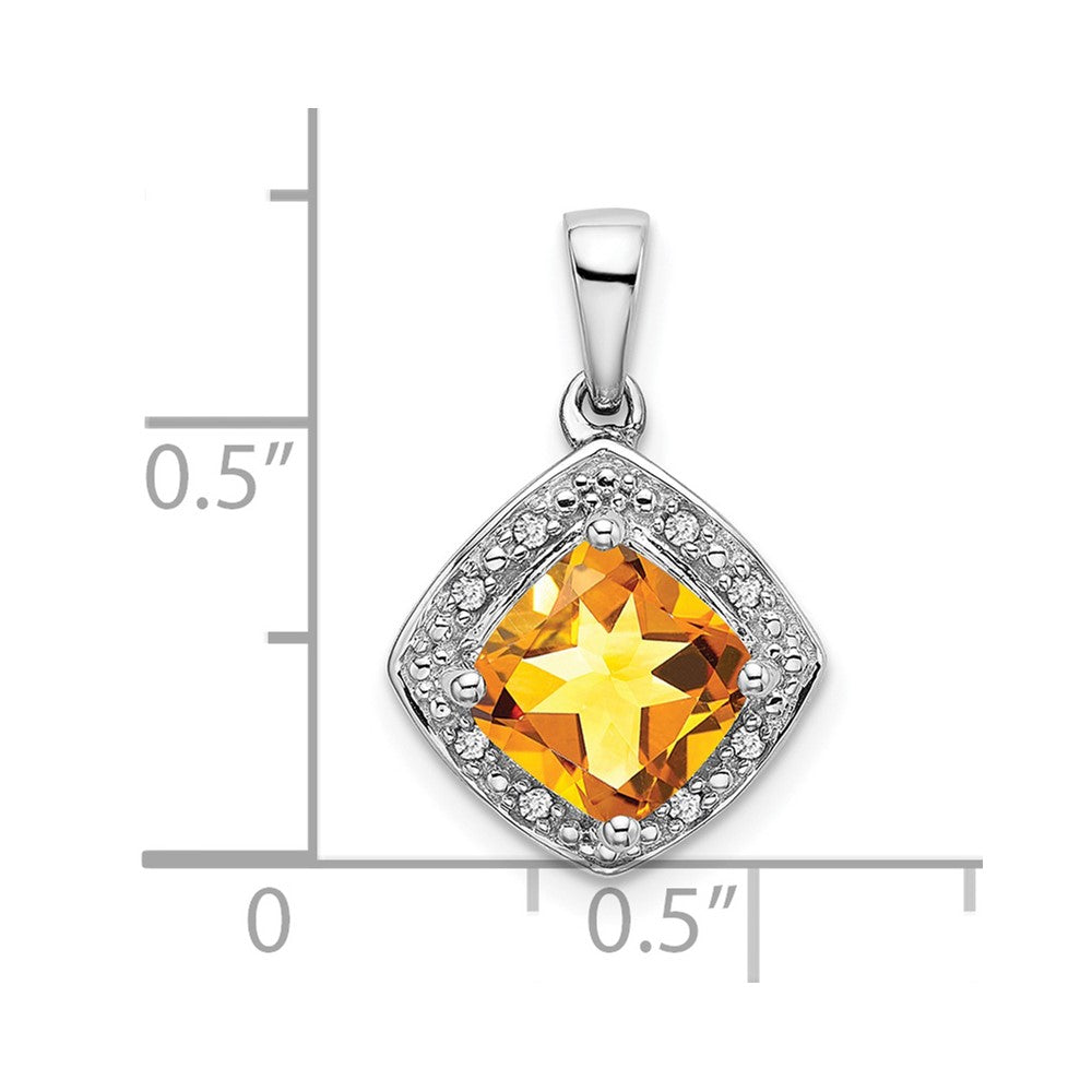 14k White Gold Cushion Citrine and Diamond Pendant (2.2 grams)