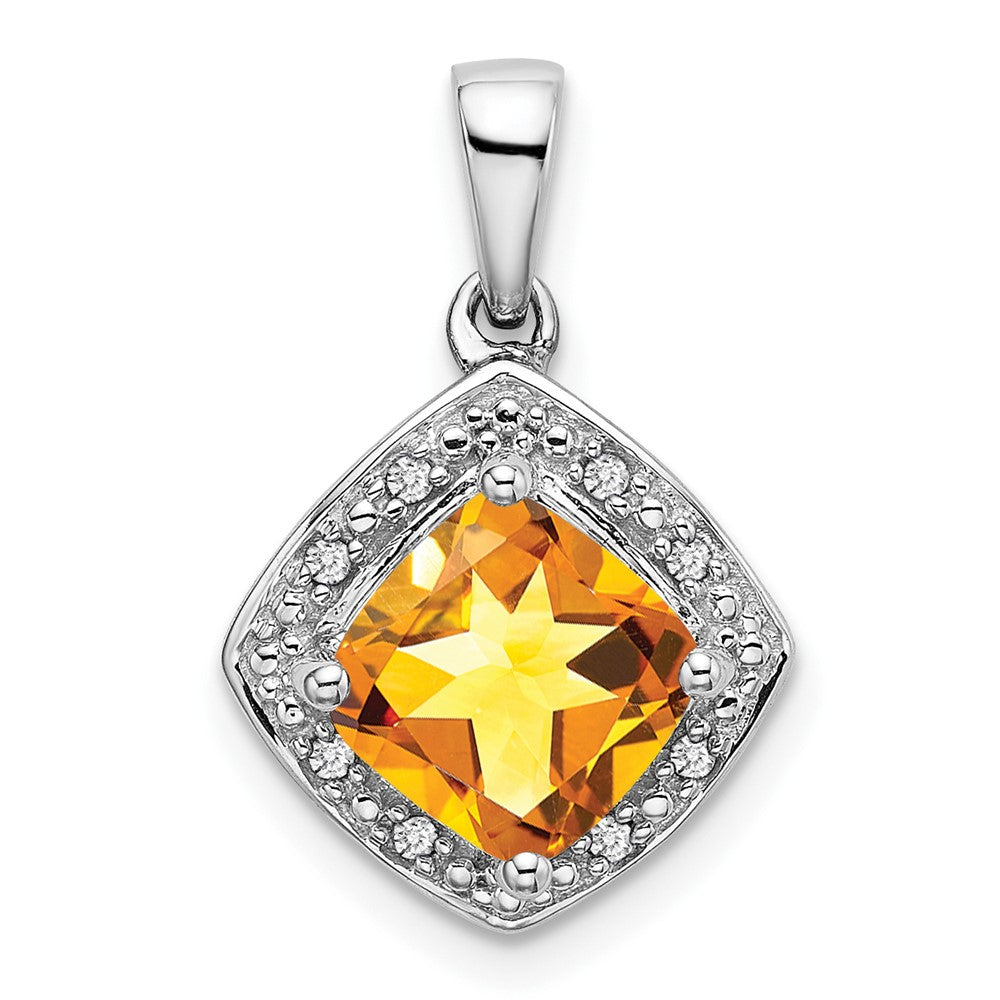 14k White Gold Cushion Citrine and Diamond Pendant (2.2 grams)