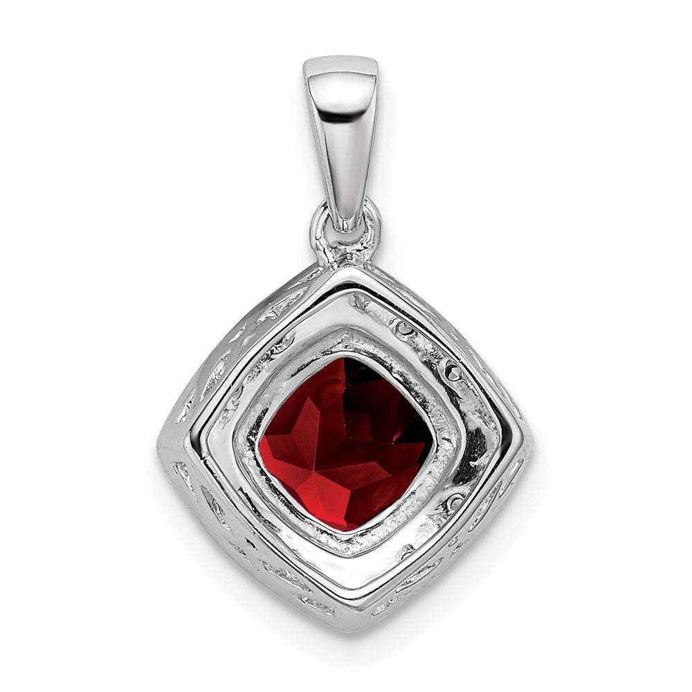 14k White Gold Cushion Garnet and Diamond Pendant (2.2 grams)
