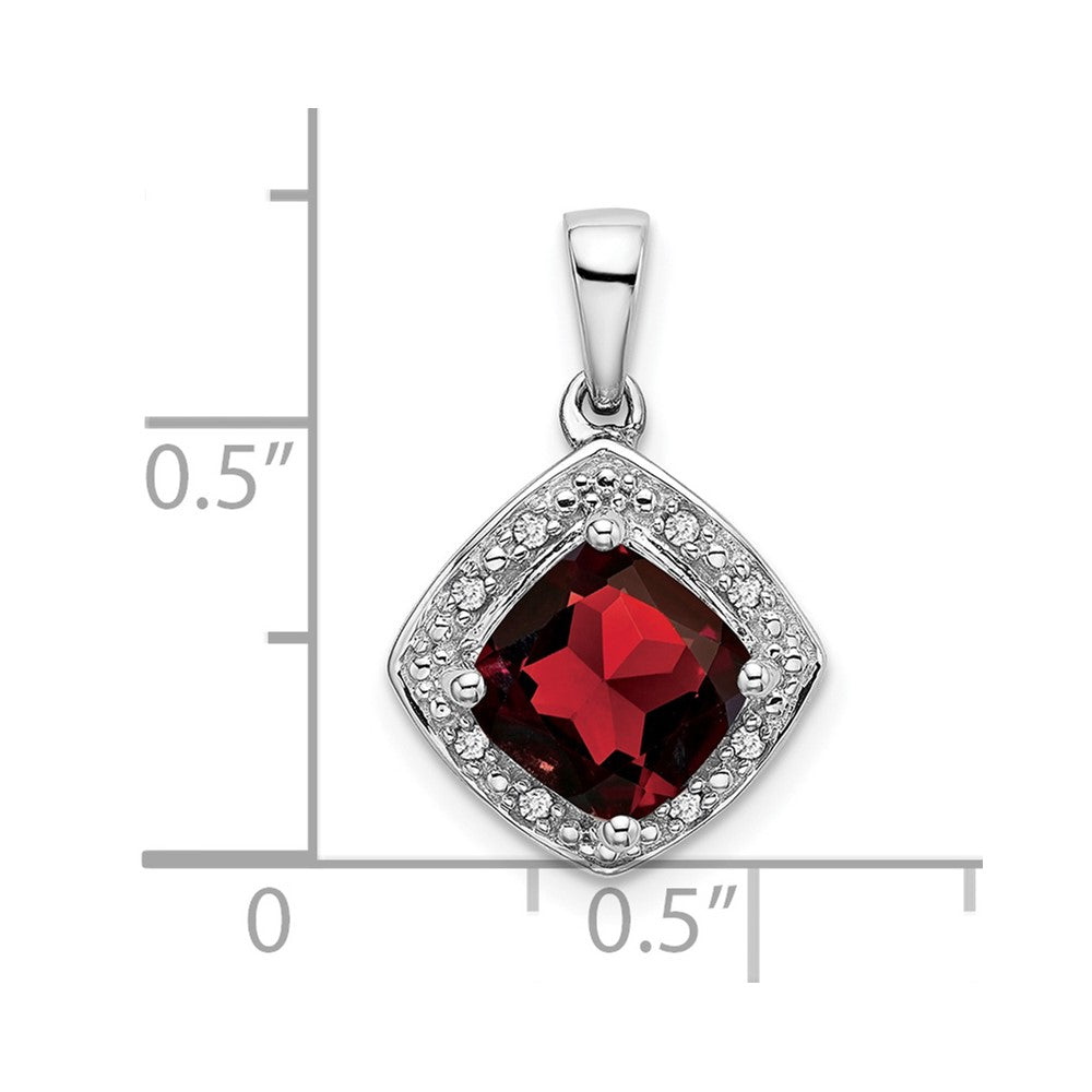 14k White Gold Cushion Garnet and Diamond Pendant (2.2 grams)