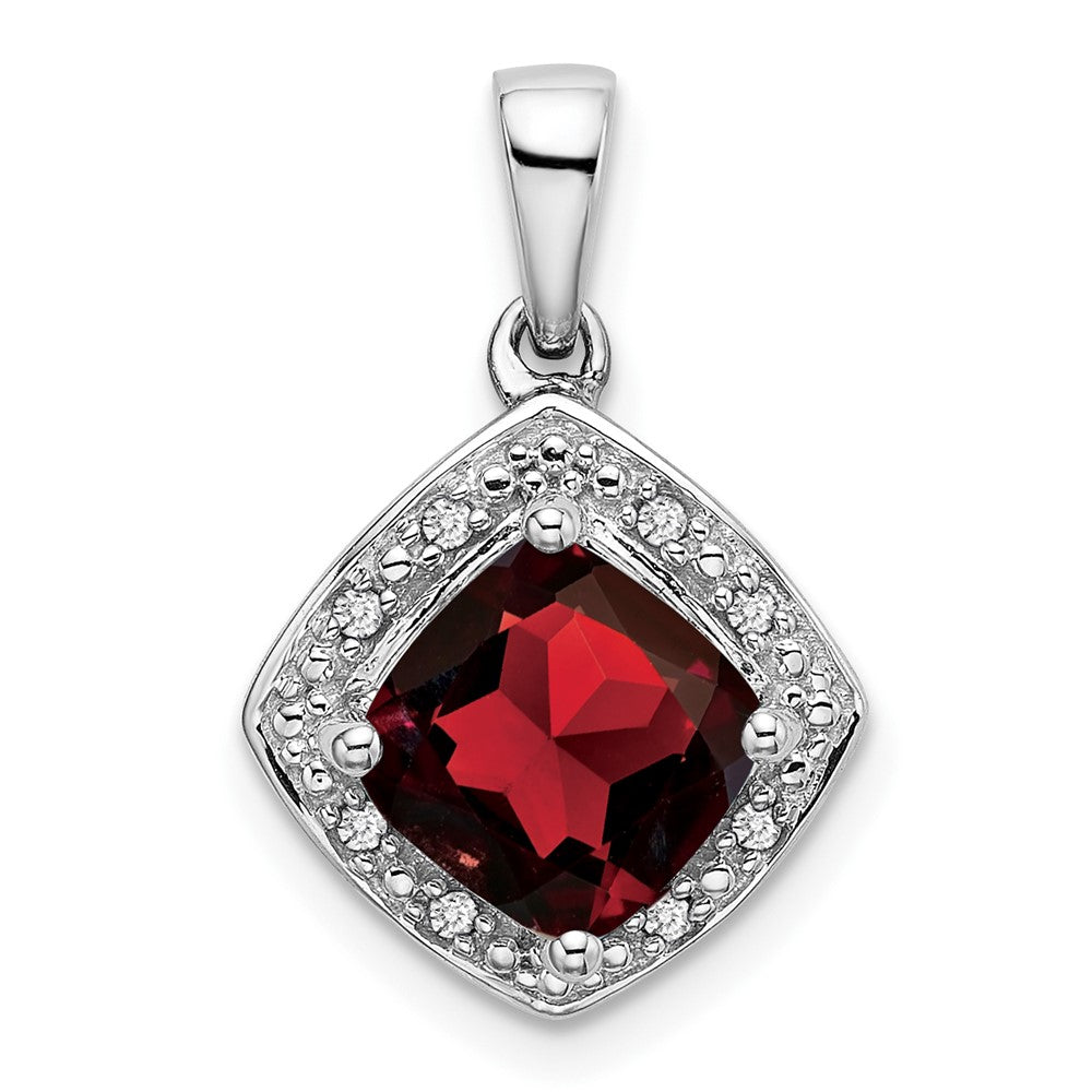 14k White Gold Cushion Garnet and Diamond Pendant (2.2 grams)