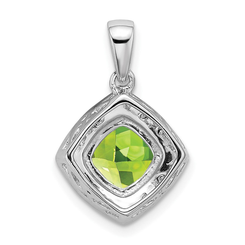 14k White Gold Cushion Peridot and Diamond Pendant (2.2 grams)